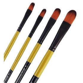 Art Asia Set of 4 Filbert Brushes in Synthetic Bristle for Acrylic, Water, Poster Color Painting