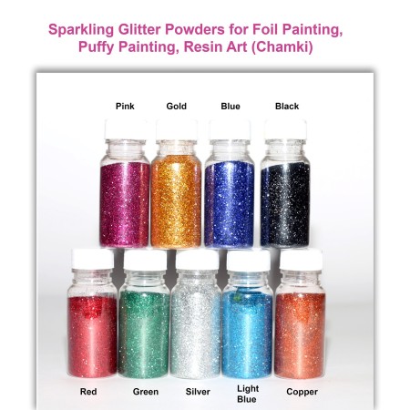 Foil painting & Resin Sparkling Glitter Powders Pack of 9 (240g Total) – Multi-Color Shimmer & Chamki for Art, Craft