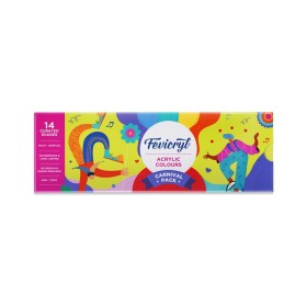 Fevicryl Carnival Kit, 10 ml x 14 Acrylic Colour in Primary, Pastel & Pearl Metallic Shades, Vibrant Paints for Canvas, Fabric